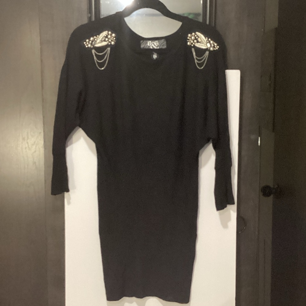 NWT Black Embellished Shoulder Chain Sweater Dress